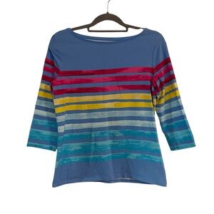 Talbots The Talbots Tee 3/4 Length Sleeve Rainbow Stripe Tee